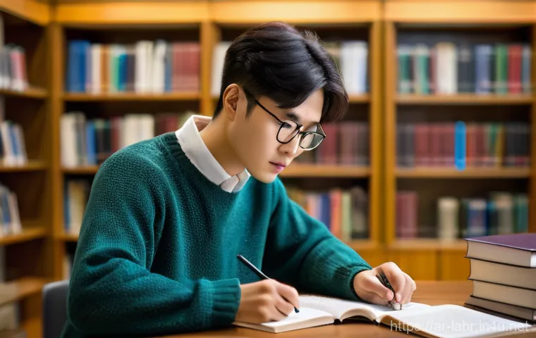 노무사 시험 최신 경향 분석 - **Prompt:** A focused young Korean man or woman in their mid-20s, intensely studying for the "Nomusa...