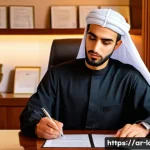 Home 21 노무사 실무에서 발생한 에피소드 - A hyperrealistic illustration of a young Arab professional, perhaps in their late twenties, with a c...